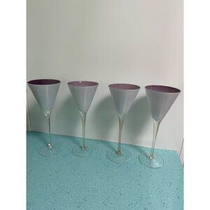 Gorgeous Designs Tall White Purple Martini Cocktail Set of 4 Cased Glasses